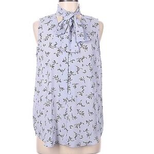 Ann Taylor Sleeveless Bow Blouse in Light Blue with Floral Print